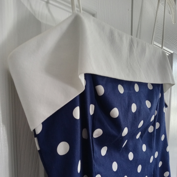 Vintage Mini Dress Cotton Polka Dot Navy Blue White Bow Linea Moda Size 8 - Picture 4 of 16